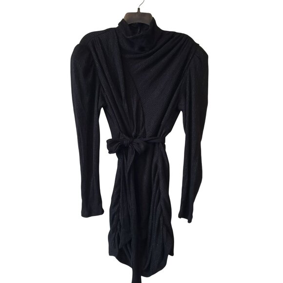 Sabina Musayev Black Metallic Ruched Dress Long Sleeve Party Holiday Fun Sexy - Picture 7 of 16